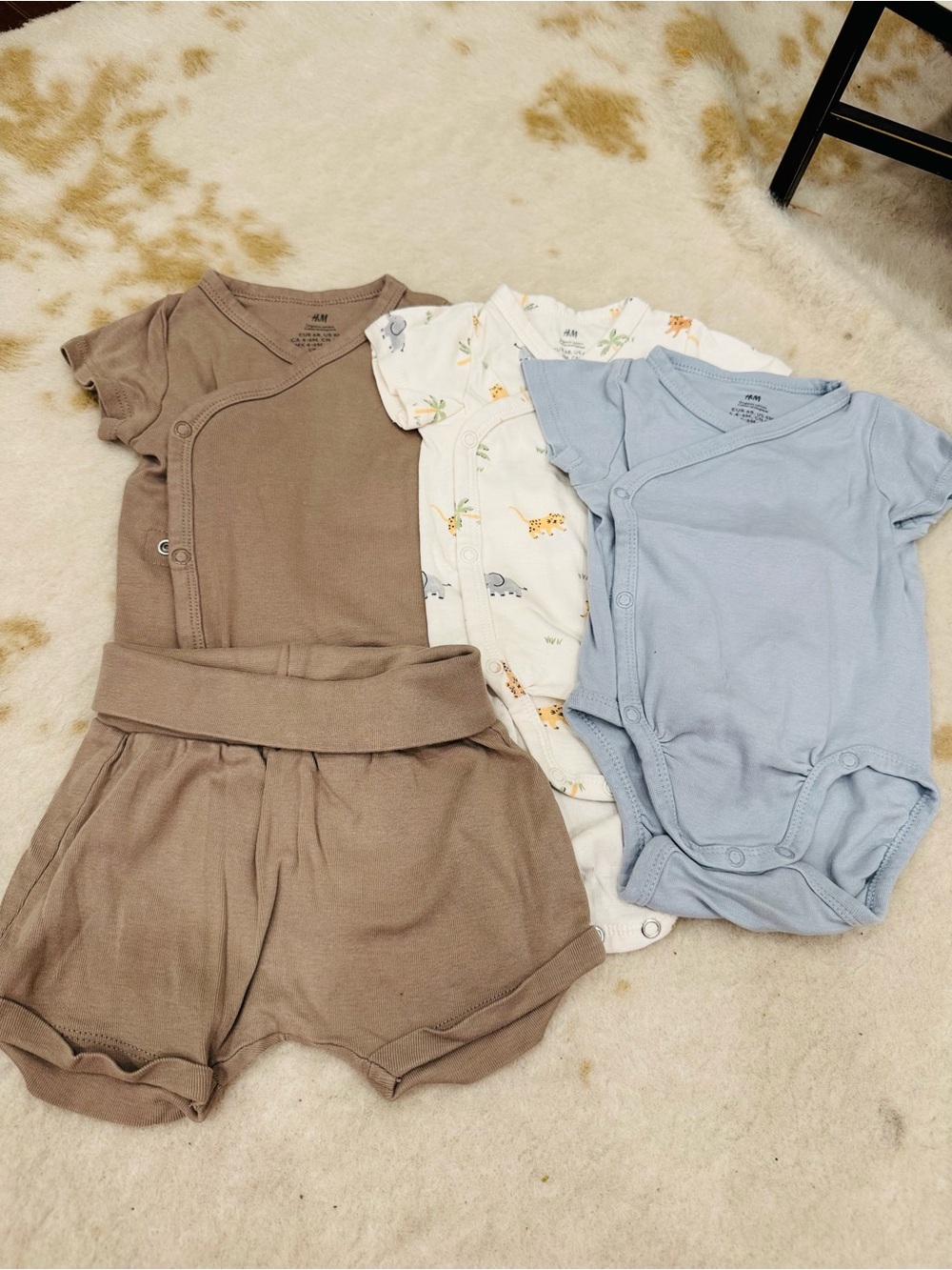 H&M Brown, Light Blue & White Baby Bodysuit Set